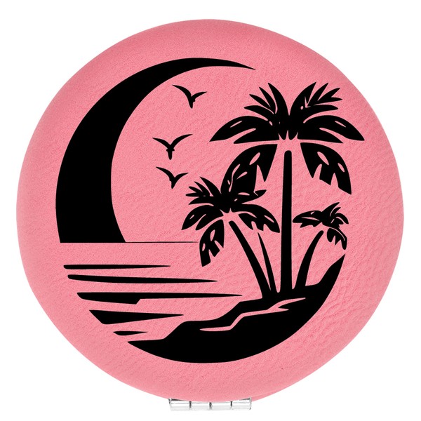Enthoozies Beach Palm Trees Pink Laser Engraved Leatherette Compact Mirror