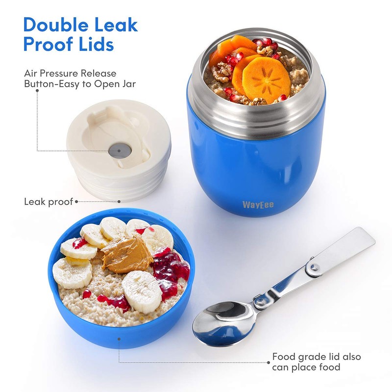 WayEee Food Flask, Stainless Steel King Food Jar with Folding