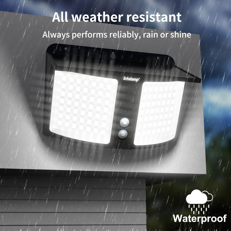 intelamp Solar Motion Sensor Light Outdoor Security Flood Light Waterproof