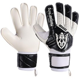 Keeperking SP 2.0, Junior, Teenagers, Adults, Children's Goalkeeper Gloves with Fingersaves, Men's Latex Goalkeeper Gloves with Strong Grip and Removable Finger Protection (4, Black/White)