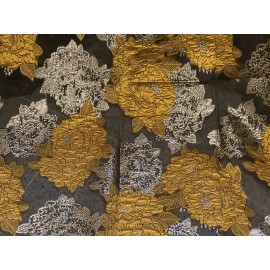 wowfabric4less123 MUSTERED GOLD BLACK Metallic Brocade ORGANZA Fabric 58” Width 1 Yard
