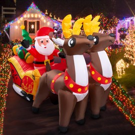 7FT Christmas Inflatables Outdoor Decorations, Christmas Blow up Yard Decor, Santa Claus on The Sleigh with 2 Reindeer, Christmas Ornaments Built-in Led Lights for Xmas Holiday Garden