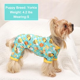 Dog Pajamas Pjs Spring Summer Dog Clothes for Small Dogs Girl Boy, Soft Stretchy Tiny Chihuahua Yorkie Puppy Clothes Doggie Onesies Cat Pet Jammies Outfit, Green Bee, S