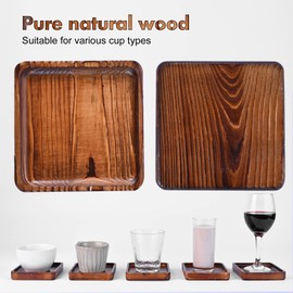 Coasters for Drinks, Set of 5 Natural Pine Wood Style Drink Coaster with Holder for Coffee Wooden Table, Mandala Coasters with Non-Slip Mat, Tabletop Protection, Suitable for Kinds of Cups
