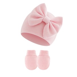 Eosbird 2 Pack Double Layered Baby Boys Girls Beanie Hats, Cute Knit Cap Baby Girl Beanie Spring Summer Autumn Winter Hats for 0-6 Months Infant (UK, Age, 0 Months, 6 Months, Pink+Beige)