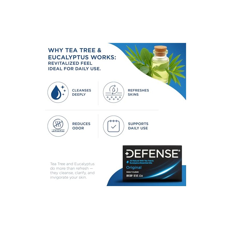 Defense Soap Natural Tea Tree and Eucalyptus Oil Bar -