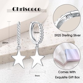 Chriscoco Earrings 925 Silver Hanging Earrings 925 Silver Hoop Earrings with Heart/Butterfly/Star Pendant Earrings Silver Hanging Hypoallergenic Hoop Earrings for Women Girls - With Jewellery Box,