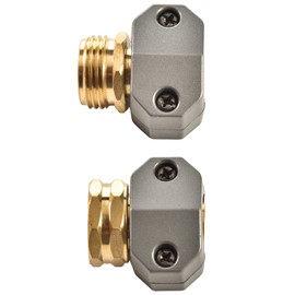 Sanpaint Garden Hose Repair Connector Fitting, Brass Mender Female and Male Hose End Connector with Zinc Clamp, Fit 5/8-Inch and 3/4-Inch Garden Hose, 2 Pack