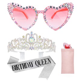 Bingtoo Geburtstagssonnenbrille, Krone und Schärpe für Frauen, Krone Geburtstag Erwachsene, Geburtstag Deko, Geburtstag Schärpe