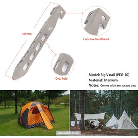TOAKS Titanium Tent Pegs Camping V-shaped Tent Stakes Ultralight Ground Tent Nails Outdoor Heavy Duty Tent Accessories 6 pieces PEG-10