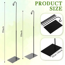 JaGely 2 Pcs Adjustable Shepherds Hook for Outdoor Heavy Duty Garden Shepherd for Wind Chime Stand Hanging Plant Bird Feeder Pole Iron with Base (Simple Style,Black)