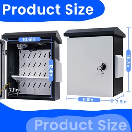 Waterproof Outdoor Electrical Box with Thermostat & Fan, 15.7" H x 11.8" L x 7.9" W Metal Enclosure, Vented NEMA Box for CCTV, Camera, Security System