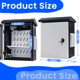 Waterproof Outdoor Electrical Box with Thermostat & Fan, 15.7" H x 11.8" L x 7.9" W Metal Enclosure, Vented NEMA Box for CCTV, Camera, Security System