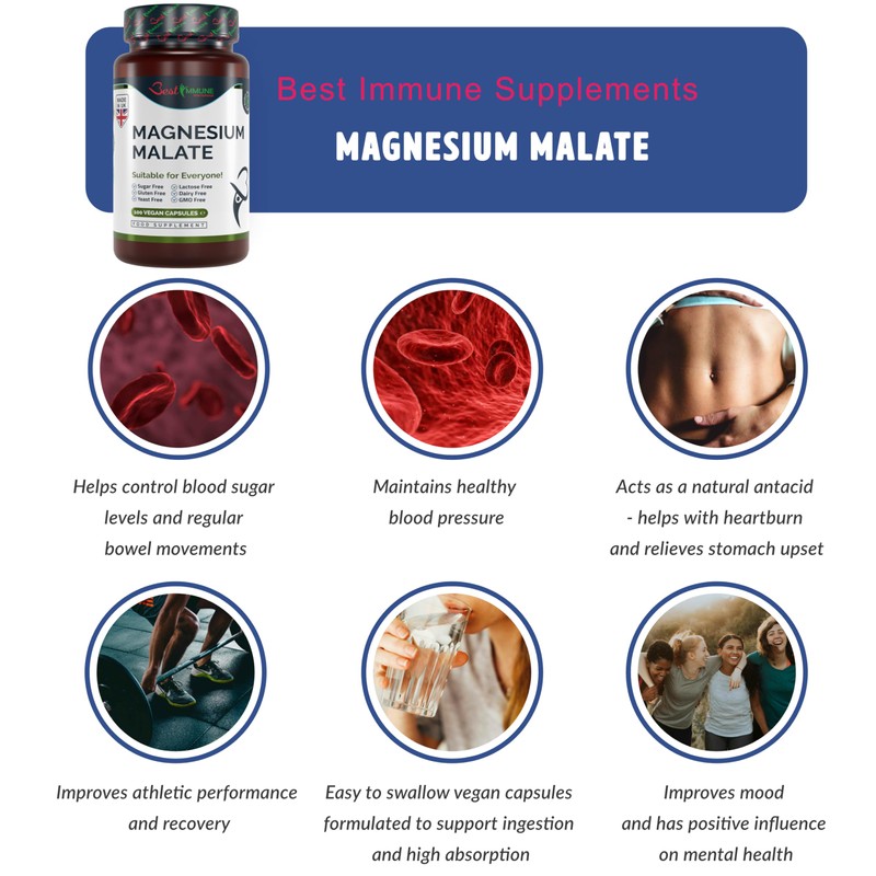 Natural Magnesium Malate 500mg Premium Grade Ideal Strength 100 Vegan