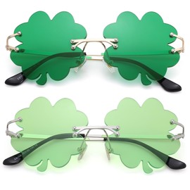 Melpomenia St. Patrick’s Day Green Sunglasses Irish Shamrock Four Leaf Clover Green Lens Shades Costume Party Glasses(Shamrock Green + Shamrock Light Green)