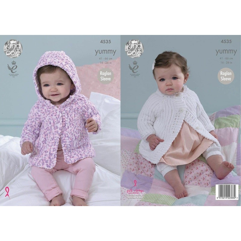 King Cole Baby Knitting Pattern Raglan Sleeved Hooded or Round