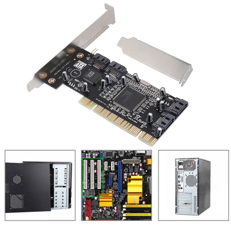 PCI 16X to 4-port SATA Riser Card 5Gbps Sil3114 Master
