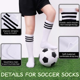 VEKDA 4 Pairs Kids Soccer Socks Toddler Boys Girls Athletic Youth Baseball Socks Knee High Seamless Toe 2Black/2White M