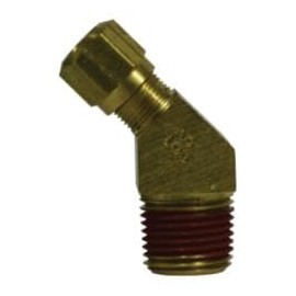 38157 45 deg Elbow, 1/2 in Tube OD x 1/4 in Male NPTF, Brass (1 Pack)