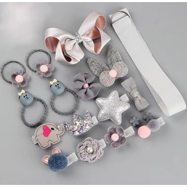 Girl Hair Accessories Gift Set, Bow Clips Set, Baby Hair Clips Set for Little Girls, Baby Girls Hair Accessories for Toddlers Kids as Birthday Gift (Grey/Silver)