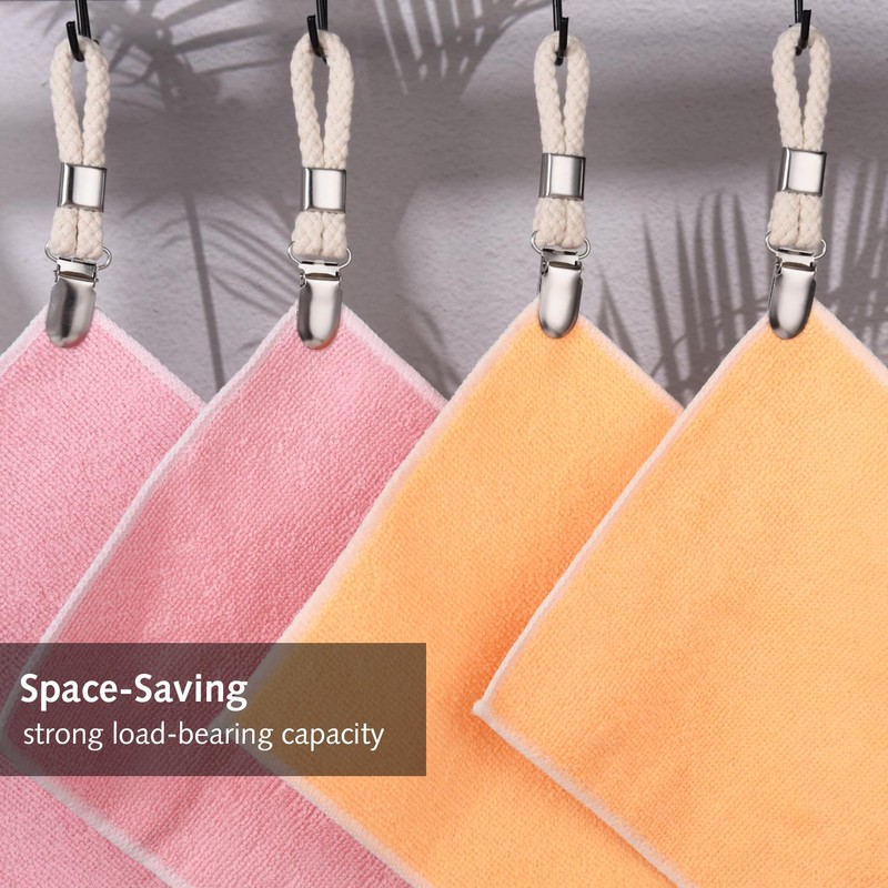 Luxiremi 5 Pcs Hanging Tea Towels Clip, Brackets-Braided CottonTowel Clips