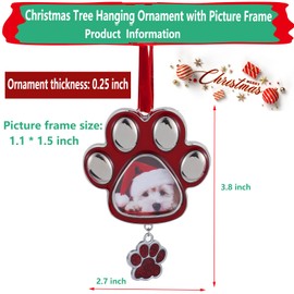 Paw Christmas Hanging Ornament Gift- Christmas Ornament with Picture Frame, Christmas Tree Ornaments Decorations Decorative Hanging 2024 Annual Holiday Keepsake Gift Metal (Paw)