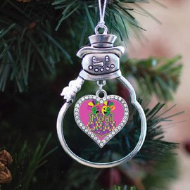 Inspired Silver - Mardi Gras Masks Charm Ornament - Silver Open Heart Charm Snowman Ornament with Cubic Zirconia Jewelry