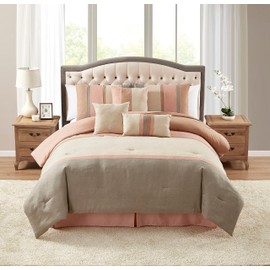 King Size Comforter Set Ultra Soft Faux Suede Fashion Bedding Sets with Shams, Throw Pillows, and Bed Skirt, King, Blush