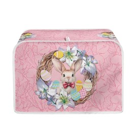 NETILGEN Easter Flower Wreath Cute Rabbit 4 Slice Toaster Dust Cover, Easter Day Decor Bread Toaster Oven Dustproof Cover, Kitchen Bakeware Protector, Easter Day Home Decoration for Women Gift