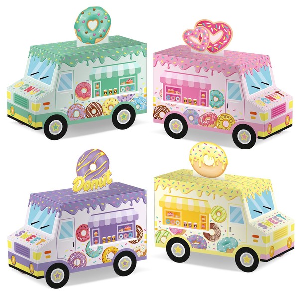 Seajan 24 Pieces Sweet Donut Party Favor Boxes Truck Treat Boxes Grow up Donut Gift Goodies Boxes for Doughnut Themed Baby Shower Kids Birthday Party Table Decorations Supplies