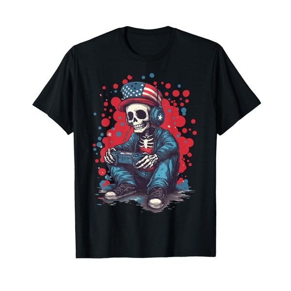 Patriotic Gamer Skeleton 4th of July Uncle Sam Hat Gaming