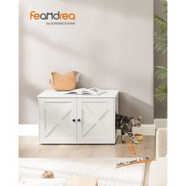 Feandrea Cat Litter Box Enclosure, Litter Box Furniture Hidden with Removable Divider, Indoor Cat House, End Table, 31.5 x 20.9 x 19.7 Inches, White UPCL002W01