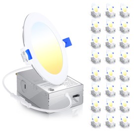 Ensenior 24 Pack 4 Inch LED Recessed Ceiling Light, Dimmable, 2700K-6000K 6CCT, 750LM 9W 120V, High Brightness Canless Wafer Downlight - ETL&FCC&IC