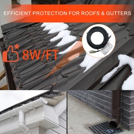 HEATIT 75FT Heat Tape for Water Pipes Roof and Gutters Heating Cable with 10ft Lighted Plug