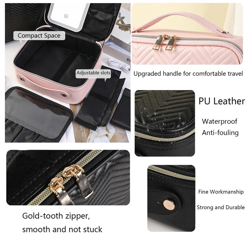 Linsiter Professional Makeup bag with Mirror and Light, Cosmetic Train