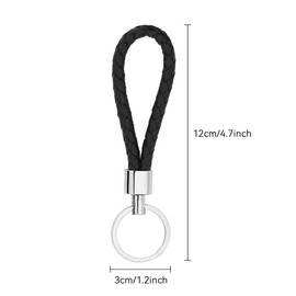 Pebipoo Braided PU Leather Keychains Car Keyring Key Chain Ring for Men or Women Button (Black)