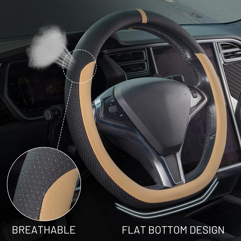 COFIT D-Shape Car Steering Wheel Cover for 37-38 cm, Scratch-Resistant