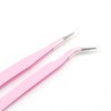 Samcos Eyelash Tweezers Pink Straight Stainless Steel Fine Work False