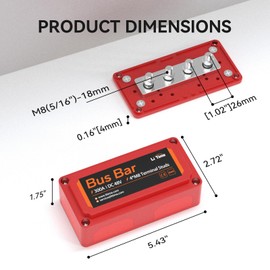LiTime 300A Bus Bar (Red) 4*M8 Terminal Posts for LiFePO4 Batteries High Voltage and Current Suitable for Automotive, Marine, and Solar Applications and Electrical System