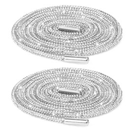 ValueBargain 2 Pcs Rhinestone Laces, 63 Inch Silver Shoe Laces for Sneakers, Sparkly Bling Silver Shoe Strings for Sneakers, (3mm 0.12 in Width)