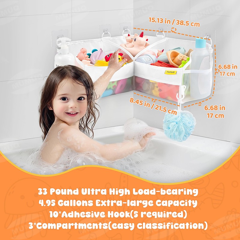 3 Compartments Bath Toy Storage Corner Bath Toy Holder for