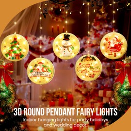 Festive Fix 3D Round Christmas Pendant Fairy Lights with 54 LEDs – USB Powered Curtain Light for Xmas and Window Decorations | Indoor Hanging Light for Party Holiday and Wedding Decor