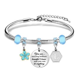 Brave Silver Bracelet 26 letters Inspiration Bracelet For Girls,Silver Pendant Bracelet For Daughter Sisters Best Friends Daughter Friendship Gifts Graduation Gifts Christmas Gifts Birthday Gifts