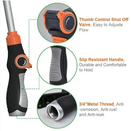 Hicks Ridge - Heavy Duty Watering Wand - 180° Rotating Head - 18-inch Metal Long Hose Nozzle Sprayer - Wand with Thumb Flow Control - Perfect for Hanging Baskets, Shrubs, Seedbed, Garden, and Lawn