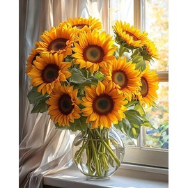 ZRIZQ Paint by Numbers for Adults Beginners,Sunflower Adult Paint by Number Kits on Canvas,Paint by Numbers for Home Wall Art Decor 16x20 Inch（Without Frame）