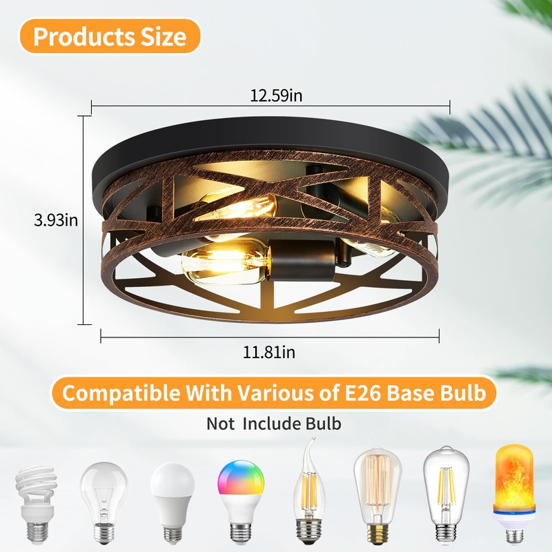 ZHU YAN Farmhouse Flush Mount Ceiling Light,3-Light Ceiling Light Fixture