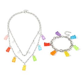 Gummy Bear Necklace Bracelet Set Colorful Transparent Resin Bear Cartoon Cute Candy Multicolor Necklace for Women Lovely Jewelry-Star
