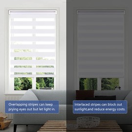 SEEYE Cordless Zebra Blinds Roller Shades for Window Day and Night Blind Dual Layer Light Filtering Shade Light Control Room Darkening Horizontal Window Treatment 26" W X 72" H, White