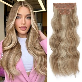 [NEW IN] Vigorous Clip in Hair Extensions Long Wavy Synthetic Hairpieces for Women and Girls, Easy to Install for Daily Use and Event Party Use:_F24/88 Blonde mix Bleach Blonde (24inch)