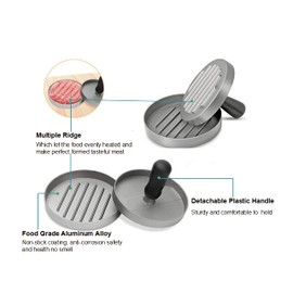 Burger Press Patty Maker, Non-Stick Burger Press Aluminum Hamburger Patty Maker with 100 Patty Papers for BBQ Grill,Barbecue Grilling Accessories and Kitchen Tool